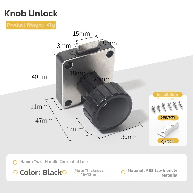 Mechanikus szekrényzár forgatható fogantyúval (Modell 138; Anyag: cink ötvözet + műanyag; Alkalmas fiókos és tároló szekrényekhez; Márka: Dingsen)