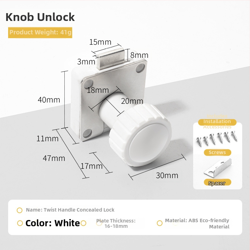 Mechanikus szekrényzár forgatható fogantyúval (Modell 138; Anyag: cink ötvözet + műanyag; Alkalmas fiókos és tároló szekrényekhez; Márka: Dingsen)