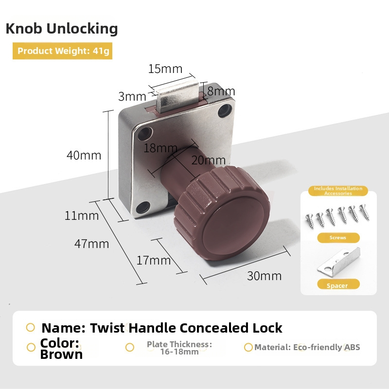 Mechanikus szekrényzár forgatható fogantyúval (Modell 138; Anyag: cink ötvözet + műanyag; Alkalmas fiókos és tároló szekrényekhez; Márka: Dingsen)