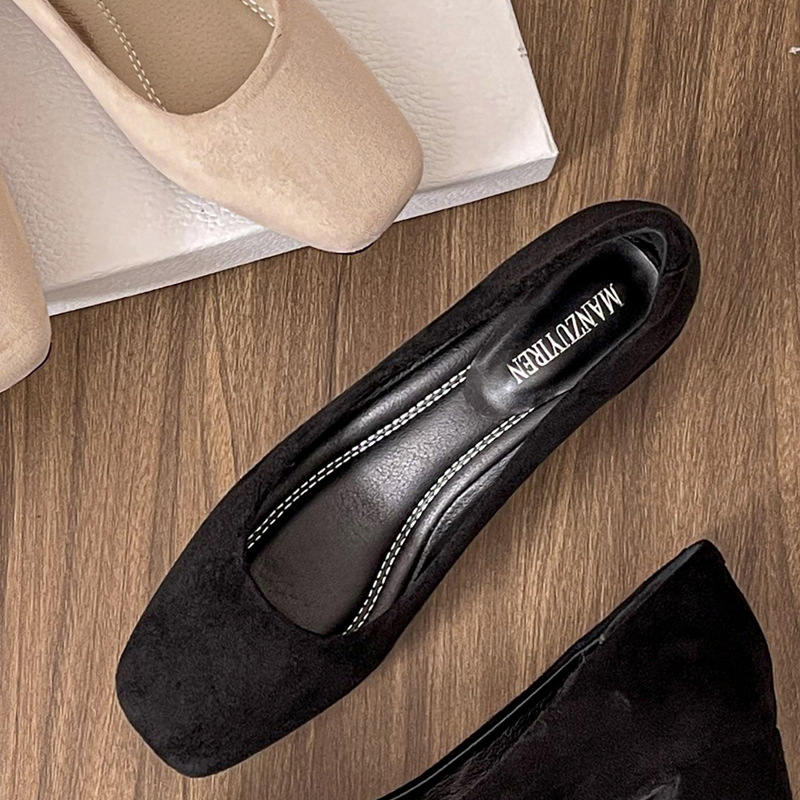 Ženske velur slip-on cipele s kvadratnim vrhom, bez vezivanja, srednja visina potpetice 3–6 cm