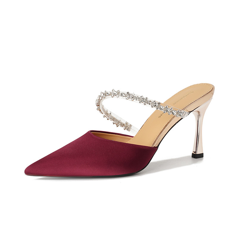 Ženske satenske visoke sandale s špicastim prstom, tanak stiletto potpetica iznad 8 cm, PU uložak