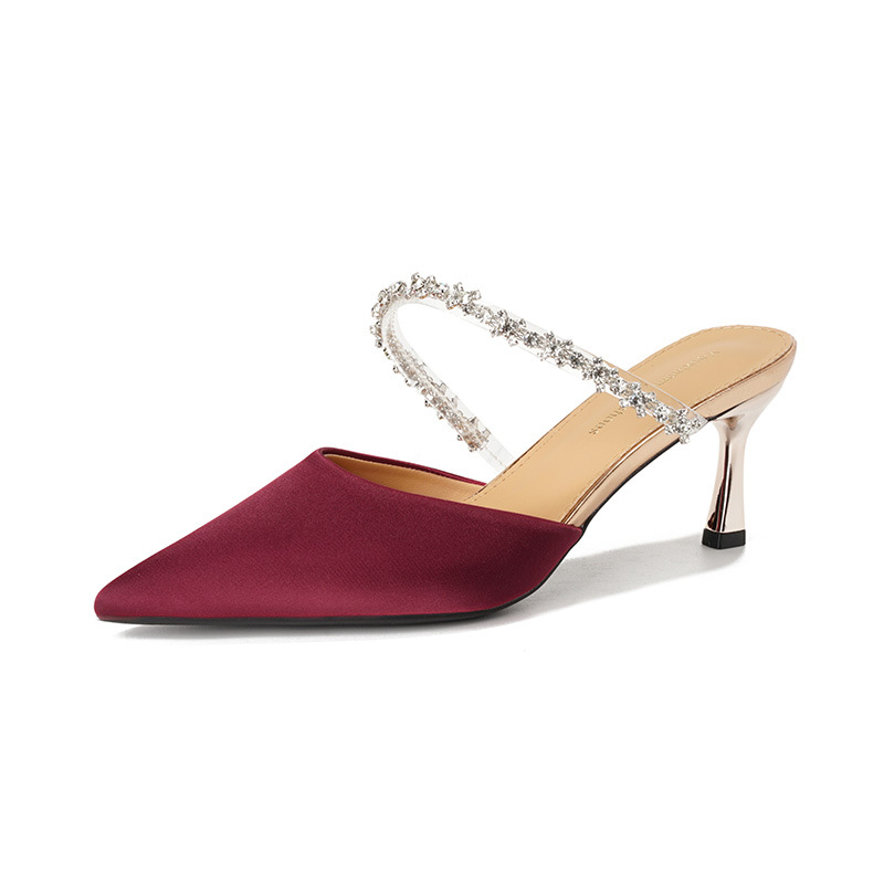 Ženske satenske visoke sandale s špicastim prstom, tanak stiletto potpetica iznad 8 cm, PU uložak