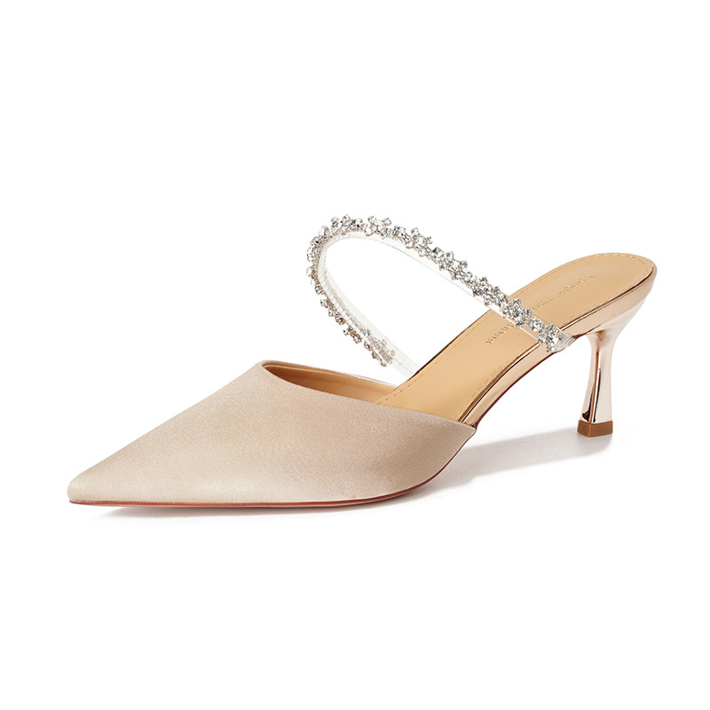Ženske satenske visoke sandale s špicastim prstom, tanak stiletto potpetica iznad 8 cm, PU uložak