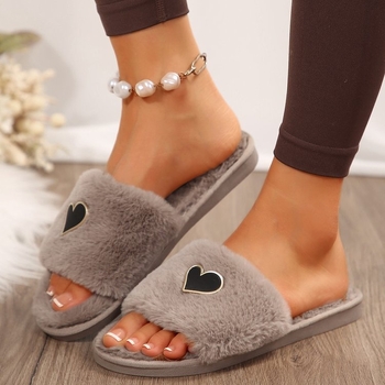 Papuče za dom s otvorenim prstom, velur gornji dio, umjetno krzno podstava, gumeni potplat, slip-on, debljina potplata 0–3 cm