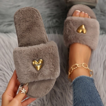 Papuče za dom s otvorenim prstom, velur gornji dio, umjetno krzno podstava, gumeni potplat, slip-on, debljina potplata 0–3 cm