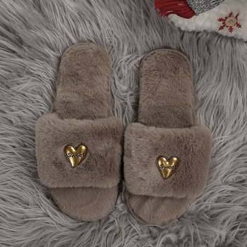 Papuče za dom s otvorenim prstom, velur gornji dio, umjetno krzno podstava, gumeni potplat, slip-on, debljina potplata 0–3 cm