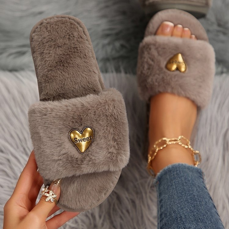 Papuče za dom s otvorenim prstom, velur gornji dio, umjetno krzno podstava, gumeni potplat, slip-on, debljina potplata 0–3 cm