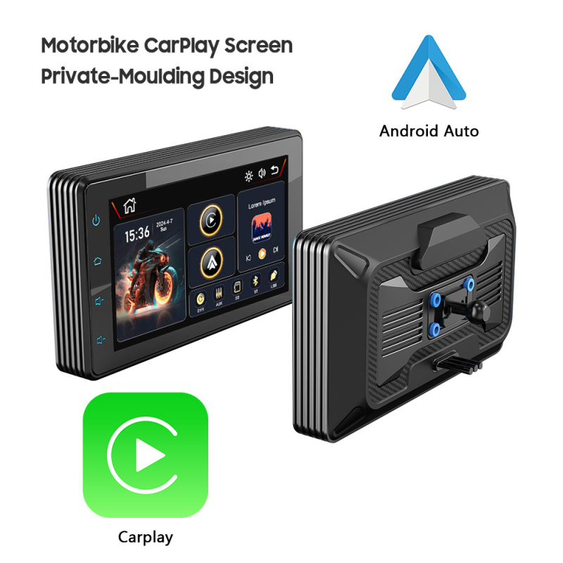 Bežični CarPlay prijemnik za motocikl - 12V, IPS dodirni zaslon, model 005, SilverStrong, univerzalno kompatibilan s motociklima, Android Auto kompatibilan