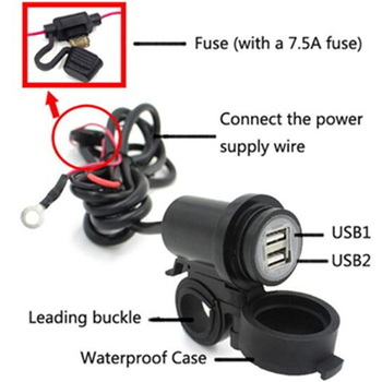 Motocikl dvostruki USB punjač s nosačem za upravljač — vodootporan izvor napajanja 12-24V, 4.2A, detekcija napona