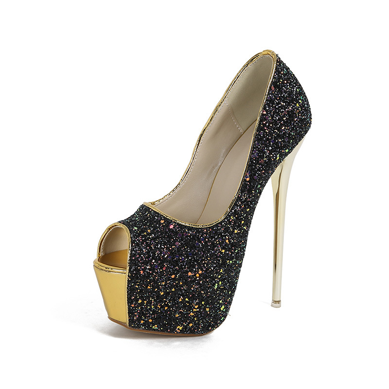 Modne sandale s gornjim PU dijelom, oblik prstiju riblja usta, visoke pete iznad 8 cm, branda SMALL WOW.