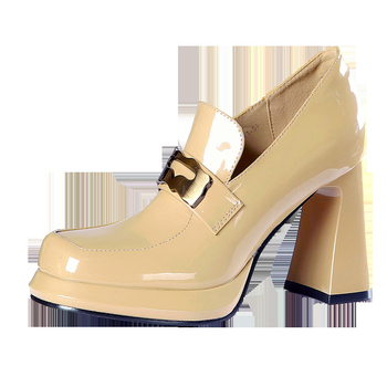 Ženske loaferice s kvadratnim vrhom, PU gornja strana, 6–8 cm debeli pet, gumeni potplat, minimalistički stil