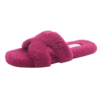 Ženske pliš papuče, slip-on – gornji dio: umjetni pliš, unutrašnjost: tkanina, potplat: guma, zatvaranje: slip-on, ravna podplat