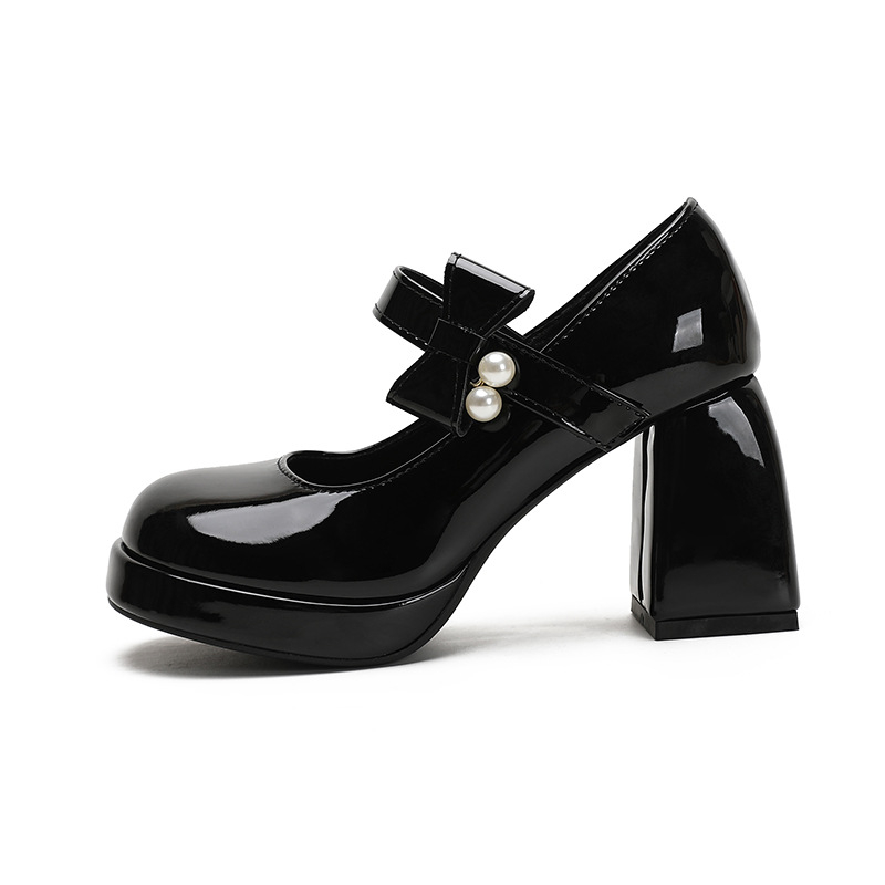 Mary Jane cipele s debelim petom, zaobljena nosnica, gornji dio od mikrovlakana, Velcro zatvarač, visina pet 6-8 cm