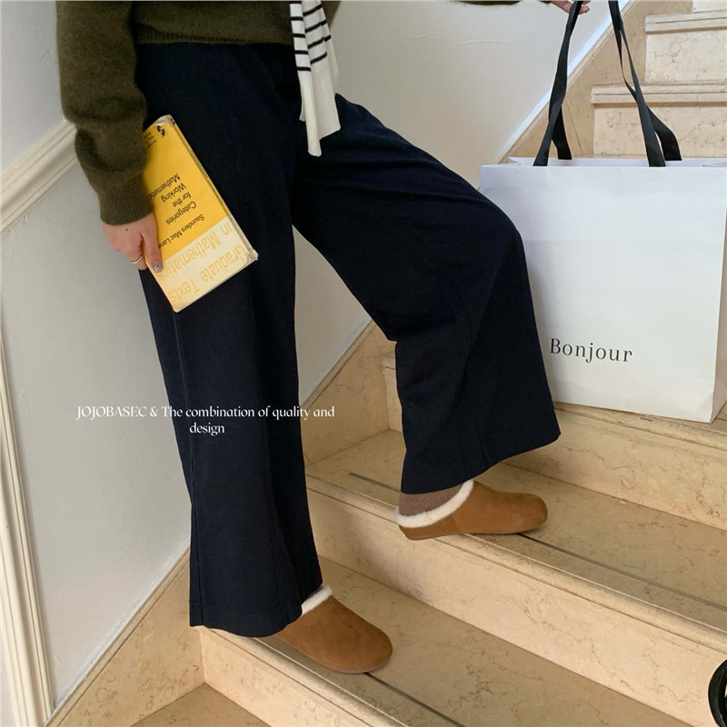 Γυναικείες παντόφλες με γούνινη επένδυση, κλειστή μύτη, επίπεδη σόλα, ζεστά οικιακά παπούτσια με αντιολισθητική σόλα