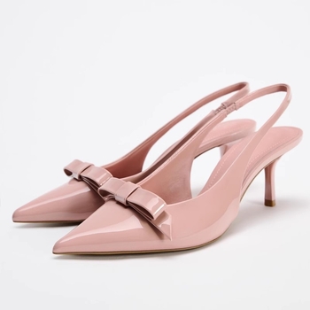 Ženske sandale s visokim petom, oštrim vrhom, mašna dekor, tanak pet 6–8 cm, gornji dio mikrovlakno, gumeni đon