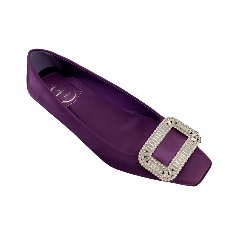 Ženske visoke štikle s kvadratnim nosom, satenski gornji dio, rhinestones ukrasi, niski pet 1–3 cm