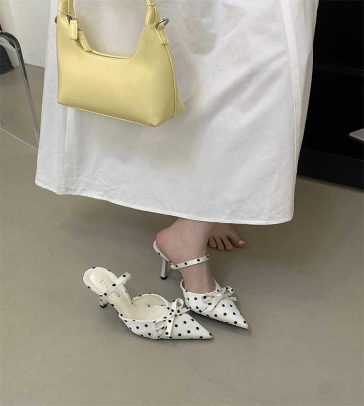 Mule din satin cu funda, pentru femei, vârf ascuțit, slip-on, fără spate, toc înalt de 6–8 cm, talpă din cauciuc