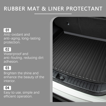 Agent de întreținere pentru plastic auto – protejează covorașele din cauciuc și suprafețele interioare, îndepărtează petele de ulei, spumă de curățare multifuncțională; ingrediente principale: apă, polimer acrilic, EDTA disodic, bicarbonat de sodiu; valabi