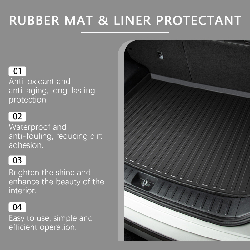 Agent de întreținere pentru plastic auto – protejează covorașele din cauciuc și suprafețele interioare, îndepărtează petele de ulei, spumă de curățare multifuncțională; ingrediente principale: apă, polimer acrilic, EDTA disodic, bicarbonat de sodiu; valabi