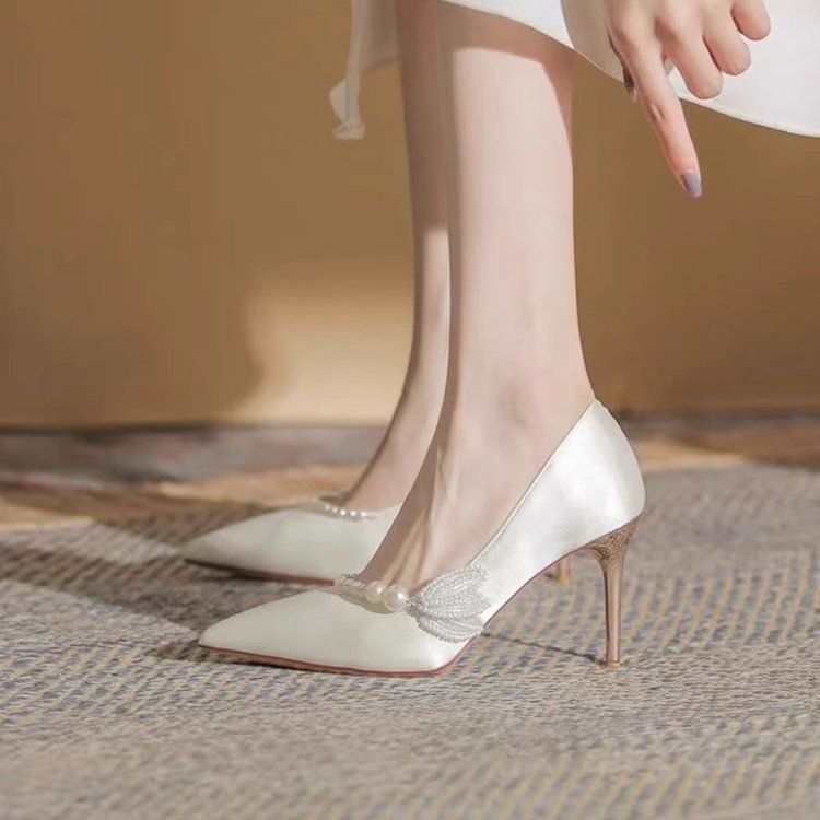 Vjenčane Mary Jane cipele, otvoreni prsti, niski mačji potpetica, slip-on, gornji materijal od više materijala