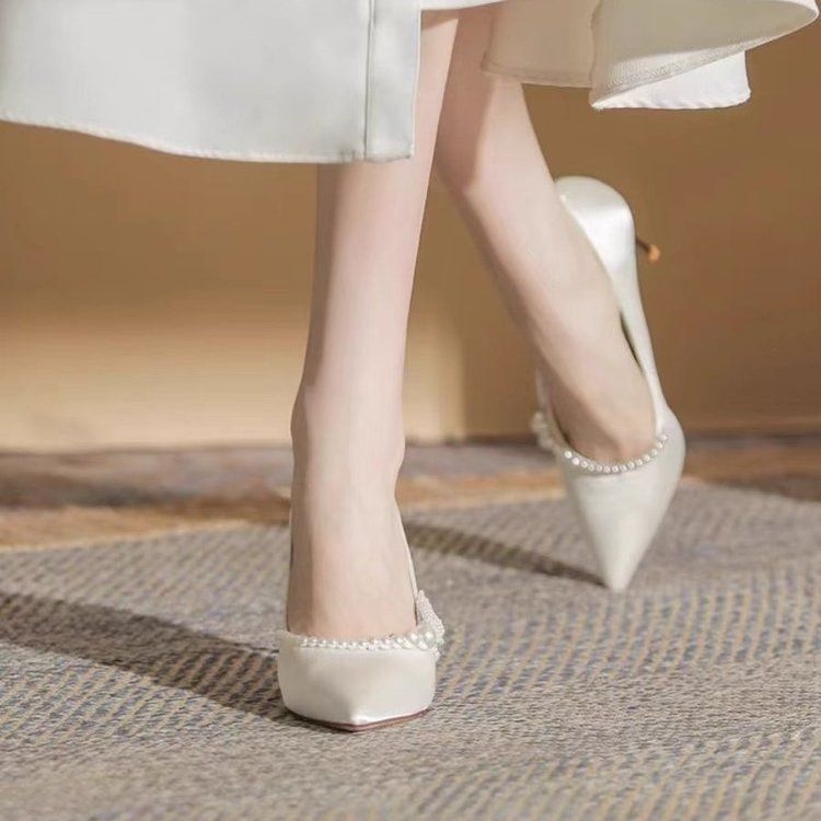 Vjenčane Mary Jane cipele, otvoreni prsti, niski mačji potpetica, slip-on, gornji materijal od više materijala