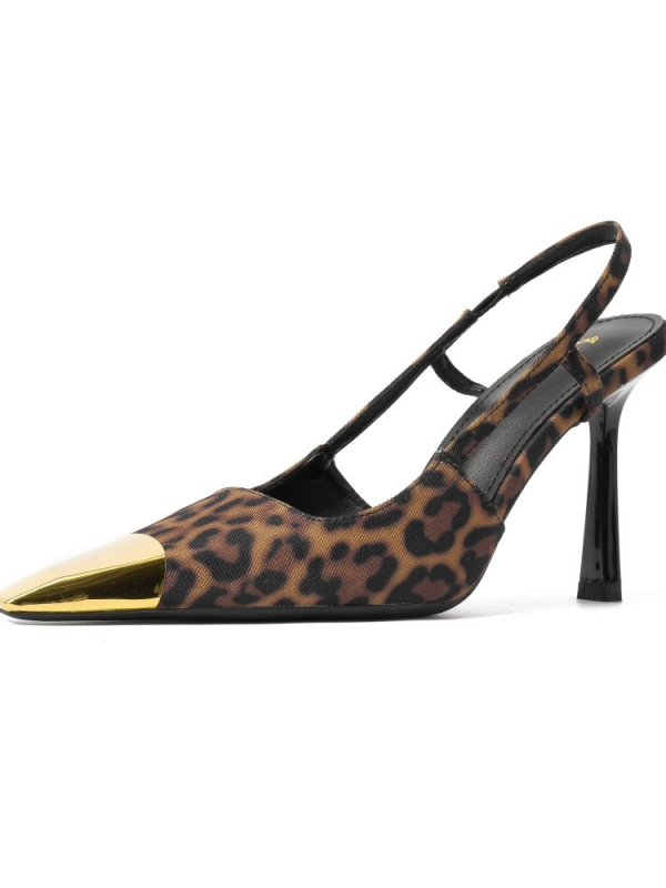Ženske sandale s visokim potpeticama, zašiljeni vrh, gornji dio od velura, leopard uzorak, tanak stileto potpetica 6–8 cm, u korejskom stilu.