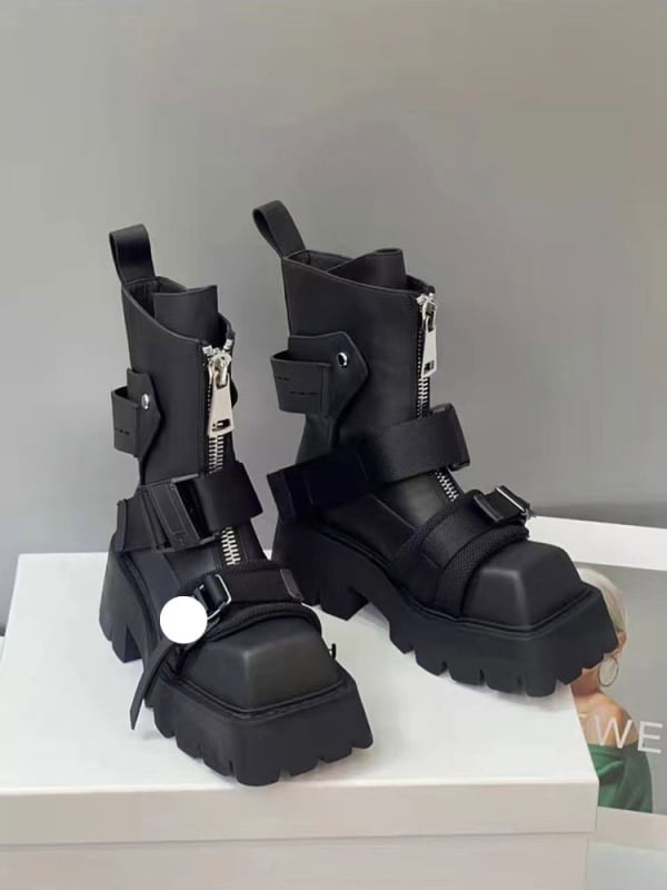 Ženske Martin čizme (kvadratni vrh; do potkoljenice; 6–8 cm visina potpetice; gornji materijal mikrovlakno; prednji zatvarač)