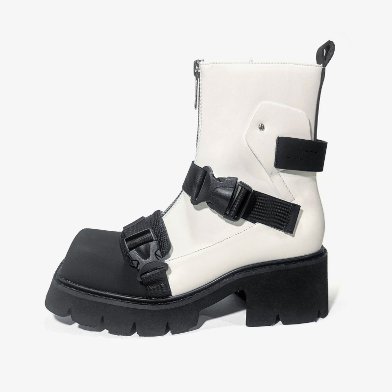 Ženske Martin čizme (kvadratni vrh; do potkoljenice; 6–8 cm visina potpetice; gornji materijal mikrovlakno; prednji zatvarač)