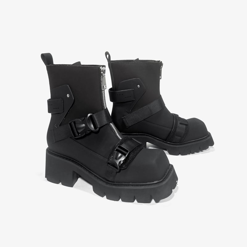 Ženske Martin čizme (kvadratni vrh; do potkoljenice; 6–8 cm visina potpetice; gornji materijal mikrovlakno; prednji zatvarač)