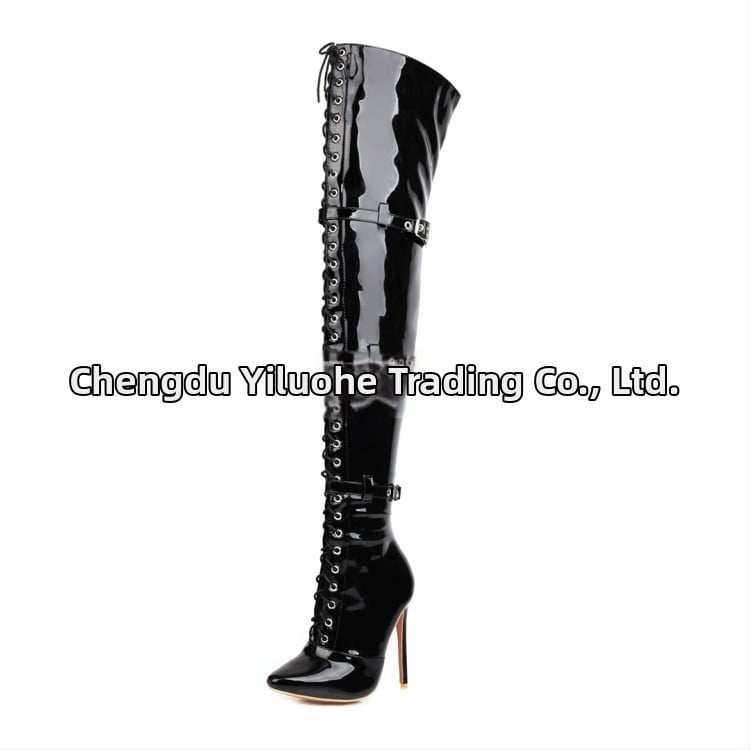 Čizme iznad koljena za džez ples – PU sintetička koža, šiljati vrh, uska štikla stileto iznad 8 cm, bočni zatvarač, unisex