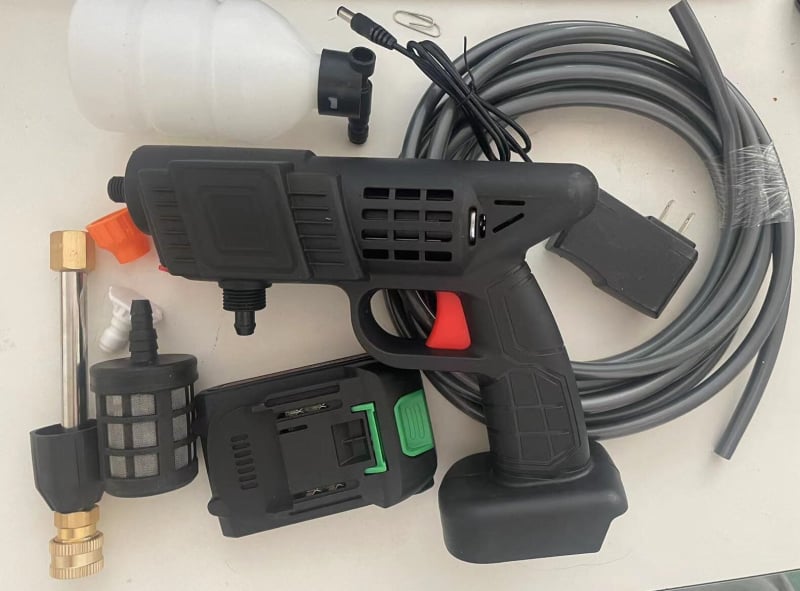 Pistol portabil de spălat auto, alimentat de baterie litiu 12V, 150W, 0,8 MPa, furtun de 5–10 m