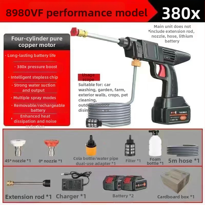 Bezdrôtová vysokotlaká pištoľ na umývanie áut, 21V lítium model, elektrický pohon, pre umývanie áut, postrek rastlín a záhrady, domáce upratovanie, tlak 2,5–25 MPa