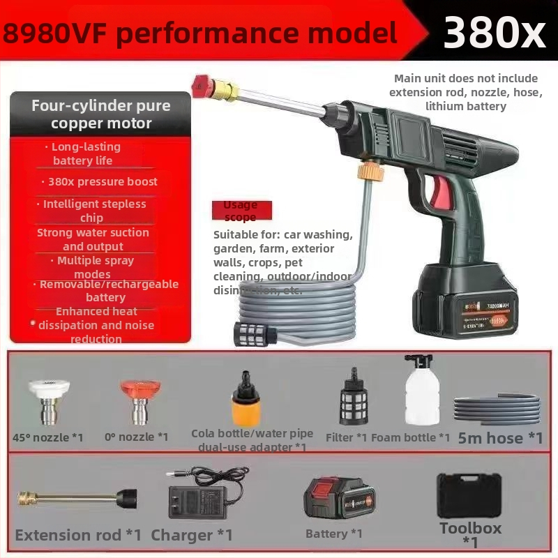 Bezdrôtová vysokotlaká pištoľ na umývanie áut, 21V lítium model, elektrický pohon, pre umývanie áut, postrek rastlín a záhrady, domáce upratovanie, tlak 2,5–25 MPa