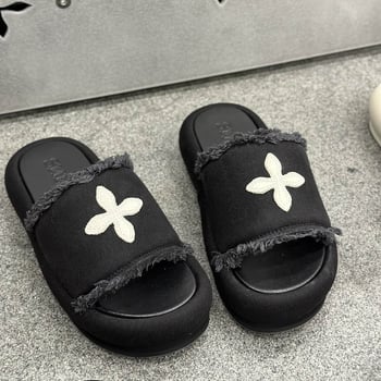 Smfk ženske papuče s križnim uzorkom – platneni gornji dio, pamucna podstava, gumeni potplat, protuklizno, slip-on, proljeće 2024