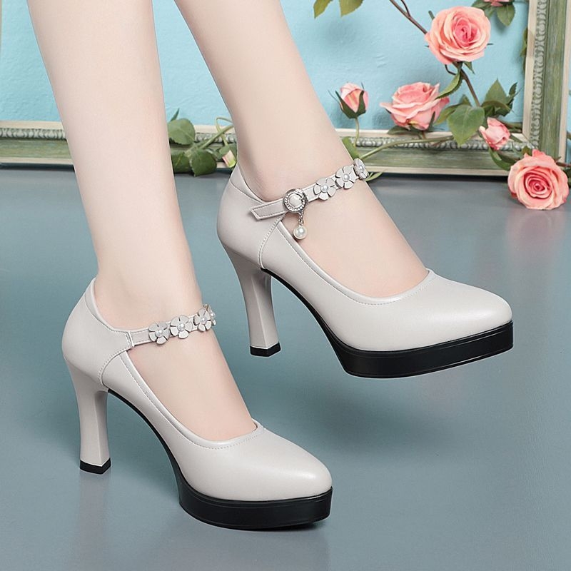 Ženske Mary Jane cipele, kitten heel, slip-on s jednim remenom i kopčom, gornji dio od teleće kože, latex ulošak