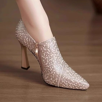 Platforme svadbene cipele s kristalima, niski mačji potpetica, PU gornji dio, gumeni đon, zatvarač jednim kaišem
