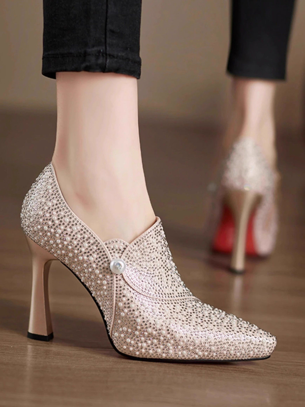 Platforme svadbene cipele s kristalima, niski mačji potpetica, PU gornji dio, gumeni đon, zatvarač jednim kaišem