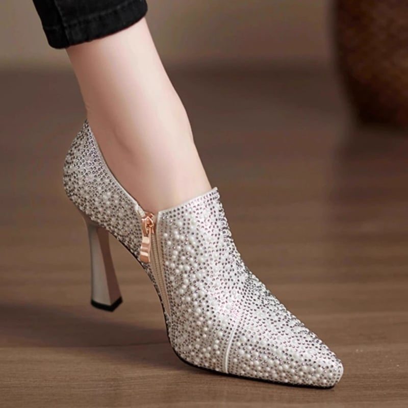 Platforme svadbene cipele s kristalima, niski mačji potpetica, PU gornji dio, gumeni đon, zatvarač jednim kaišem
