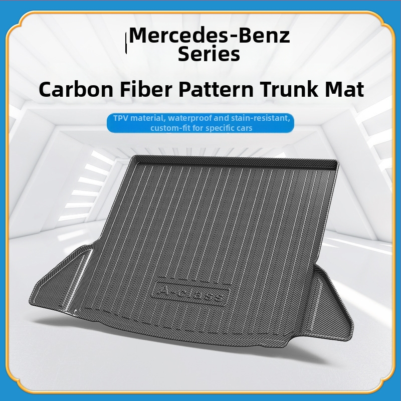 TPV podložka do kufra s karbónovým vzorom pre Mercedes-Benz GLE, GLK, GLC, GLB, GLS, GLA a CLA — personalizácia k dispozícii; licencovaná súkromná značka