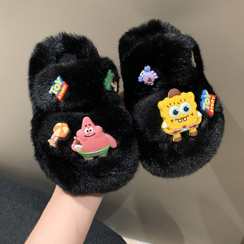 Plišane papuče za djevojčice 1–3 godine, gornji dio od umjetne kože, gumena potplata, karikatura uzorak