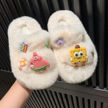Plišane papuče za djevojčice 1–3 godine, gornji dio od umjetne kože, gumena potplata, karikatura uzorak