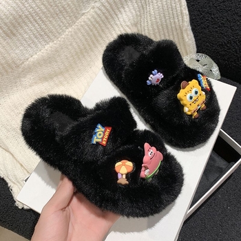 Plišane papuče za djevojčice 1–3 godine, gornji dio od umjetne kože, gumena potplata, karikatura uzorak