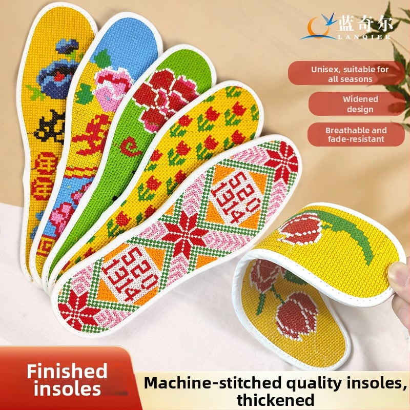 Talpă de pantof cu broderie cross-stitch finalizată, absorbantă la transpirație și respirabilă, din Material nețesut, pentru pantofi sport, piele, casual și de lucru