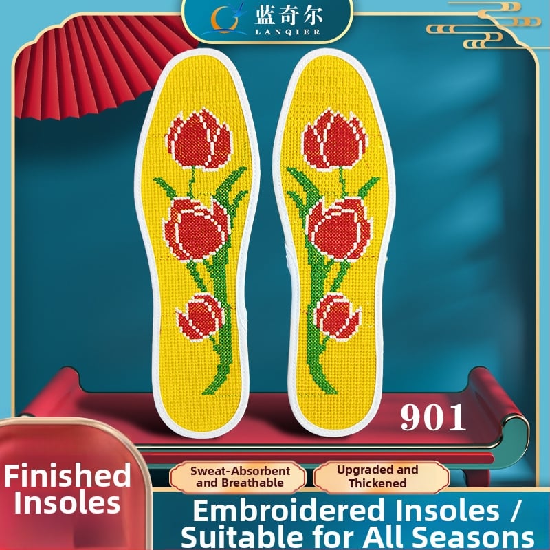 Talpă de pantof cu broderie cross-stitch finalizată, absorbantă la transpirație și respirabilă, din Material nețesut, pentru pantofi sport, piele, casual și de lucru