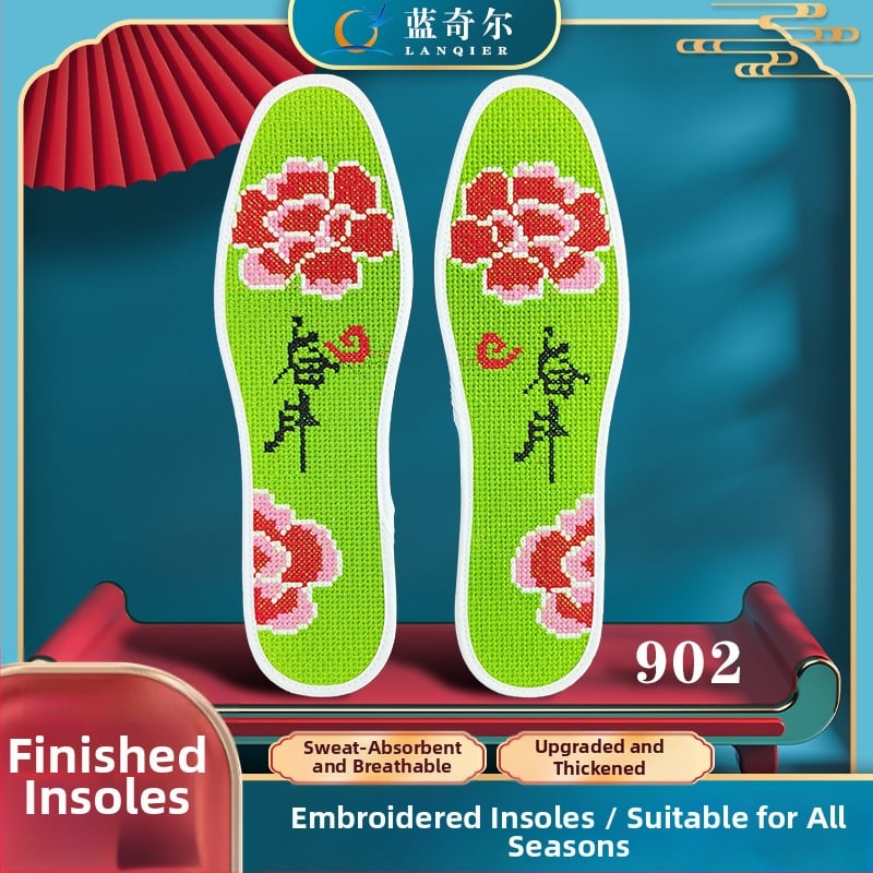 Talpă de pantof cu broderie cross-stitch finalizată, absorbantă la transpirație și respirabilă, din Material nețesut, pentru pantofi sport, piele, casual și de lucru