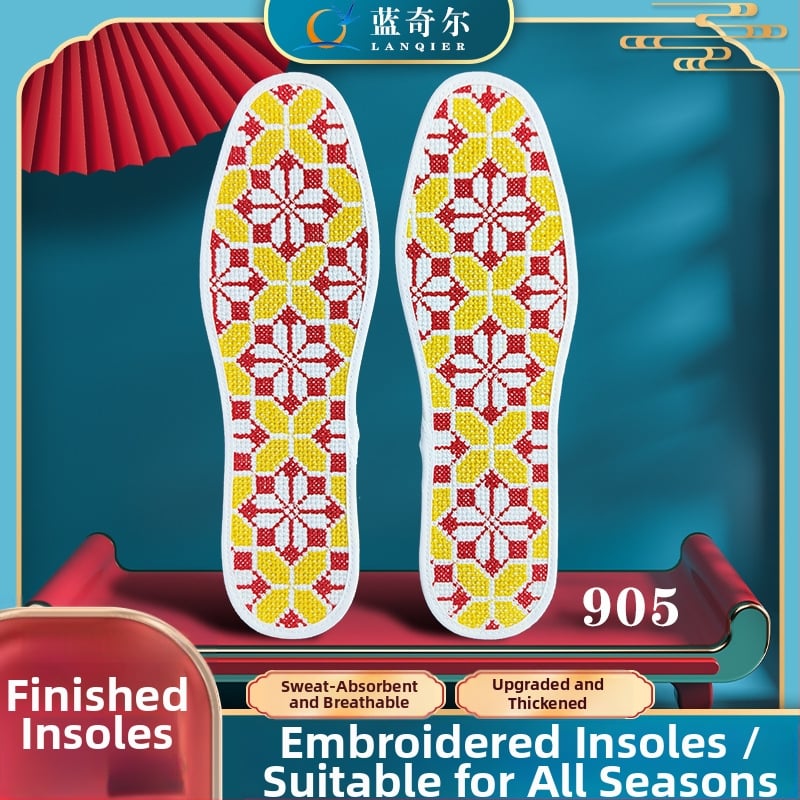 Talpă de pantof cu broderie cross-stitch finalizată, absorbantă la transpirație și respirabilă, din Material nețesut, pentru pantofi sport, piele, casual și de lucru