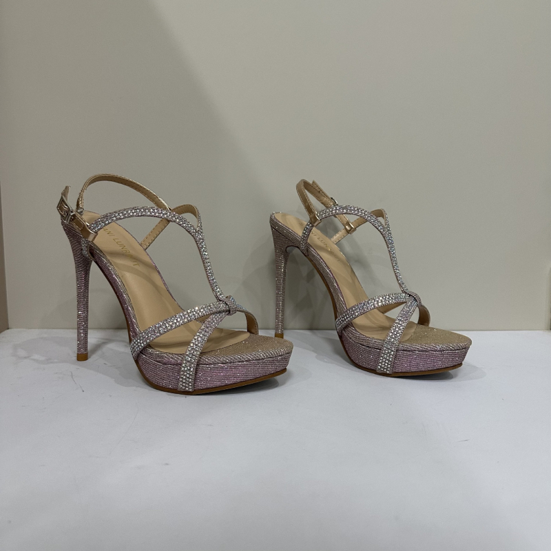 Ženske sandale s jednim remenom, kvadratni vrh, iznimno tanak pet preko 8 cm; gornji materijal: super vlakno