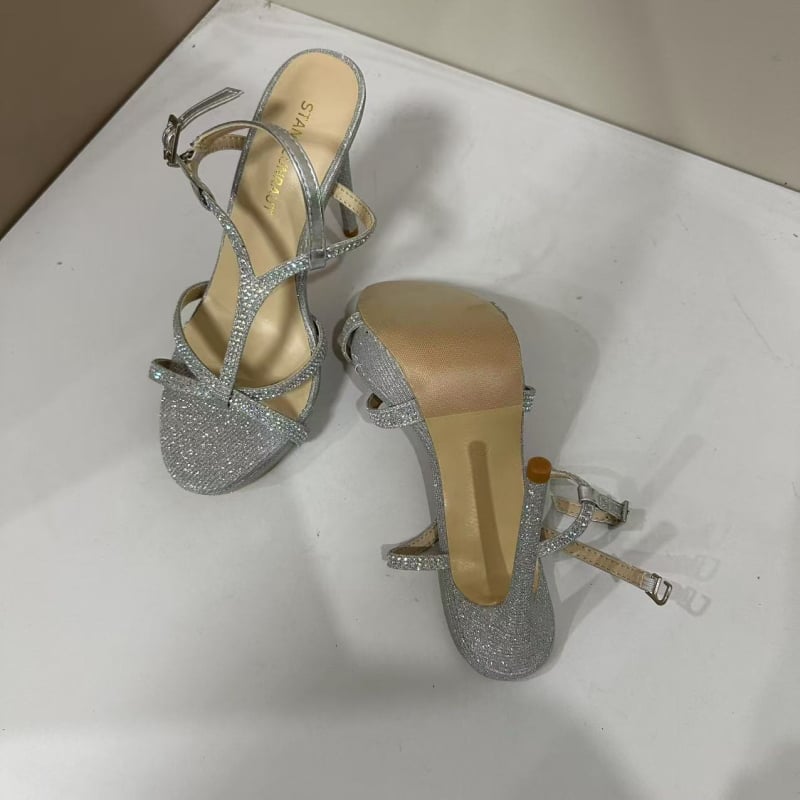 Ženske sandale s jednim remenom, kvadratni vrh, iznimno tanak pet preko 8 cm; gornji materijal: super vlakno