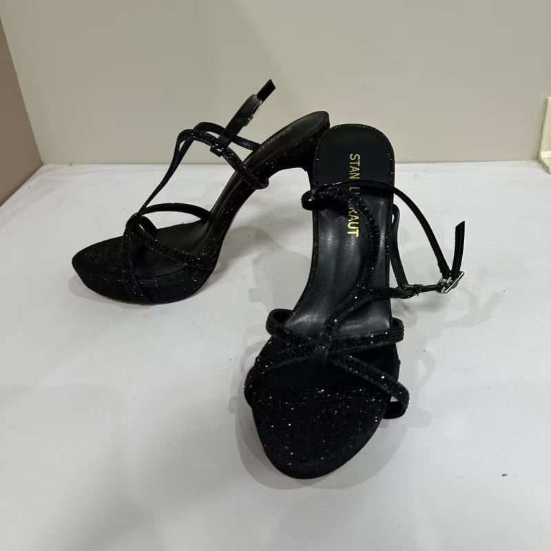 Ženske sandale s jednim remenom, kvadratni vrh, iznimno tanak pet preko 8 cm; gornji materijal: super vlakno