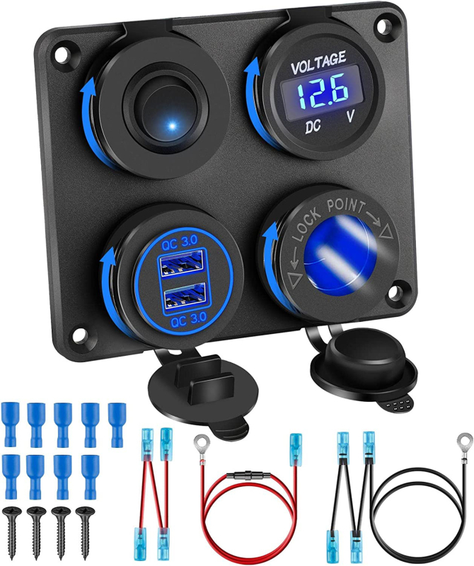 WillWin dvostruka QC3.0 12V USB utičnica, automobilski voltmetar, utičnica za upaljač i prekidač, SKU19-3M